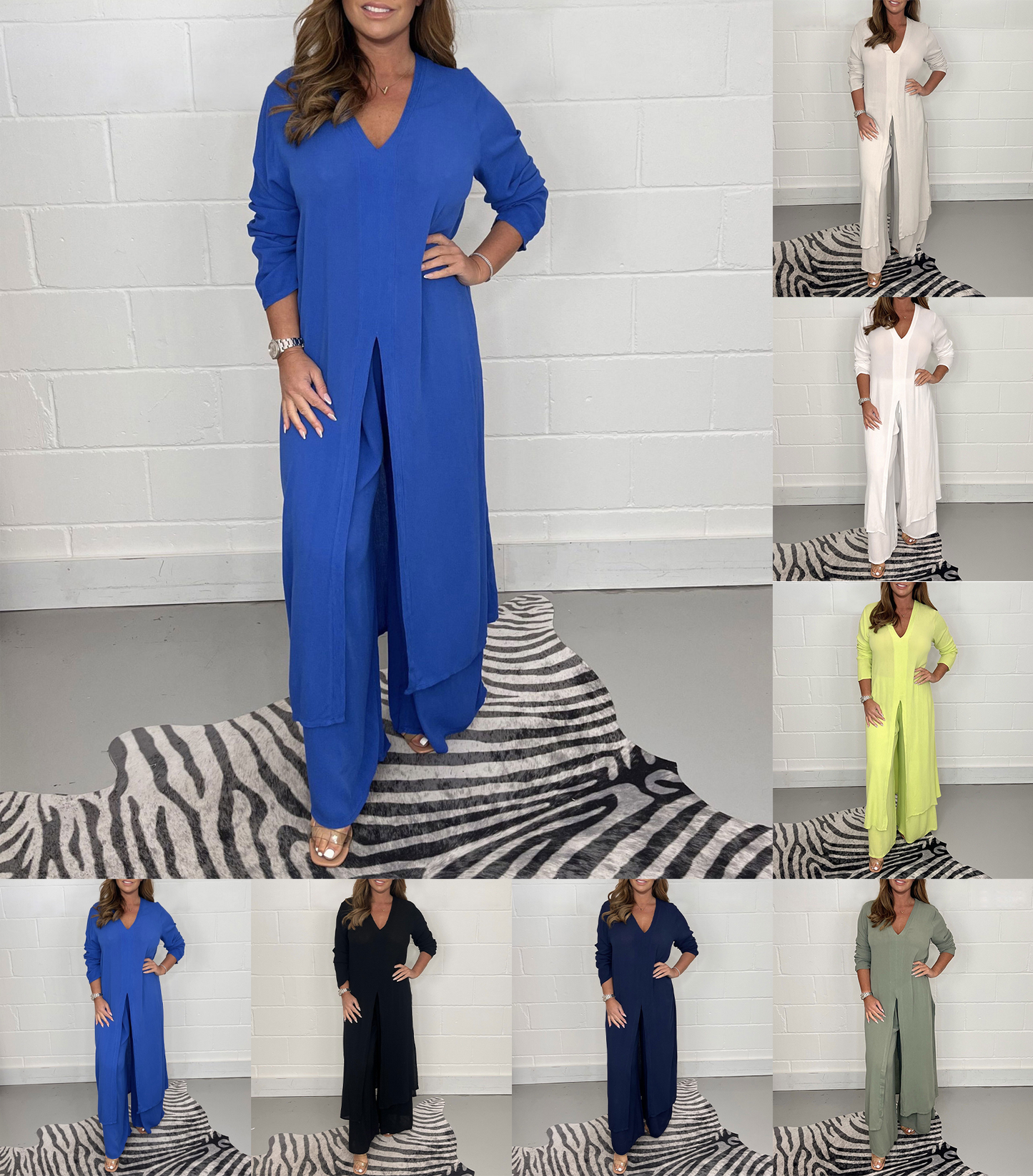 Talia - Casual Two-Piece Set w/ V-Neckline and Slit